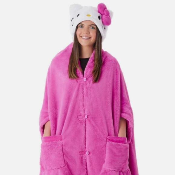 Hello Kitty Pink Plush Wearable Blanket Cape w/ Hood & Pockets – Sanrio 2024 - Picture 8 of 8